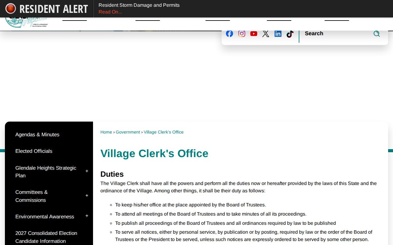 Glendale Heights residents directory Village Clerk records